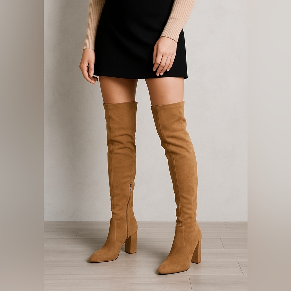 Emotions Over the Knee Boots Tan Camel Block Heel Size 6.5 - Picture 1 of 7